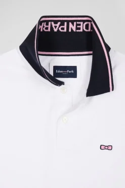 Polo manches courtes en coton stretch blanc col jacquard Eden Park coupe Slim