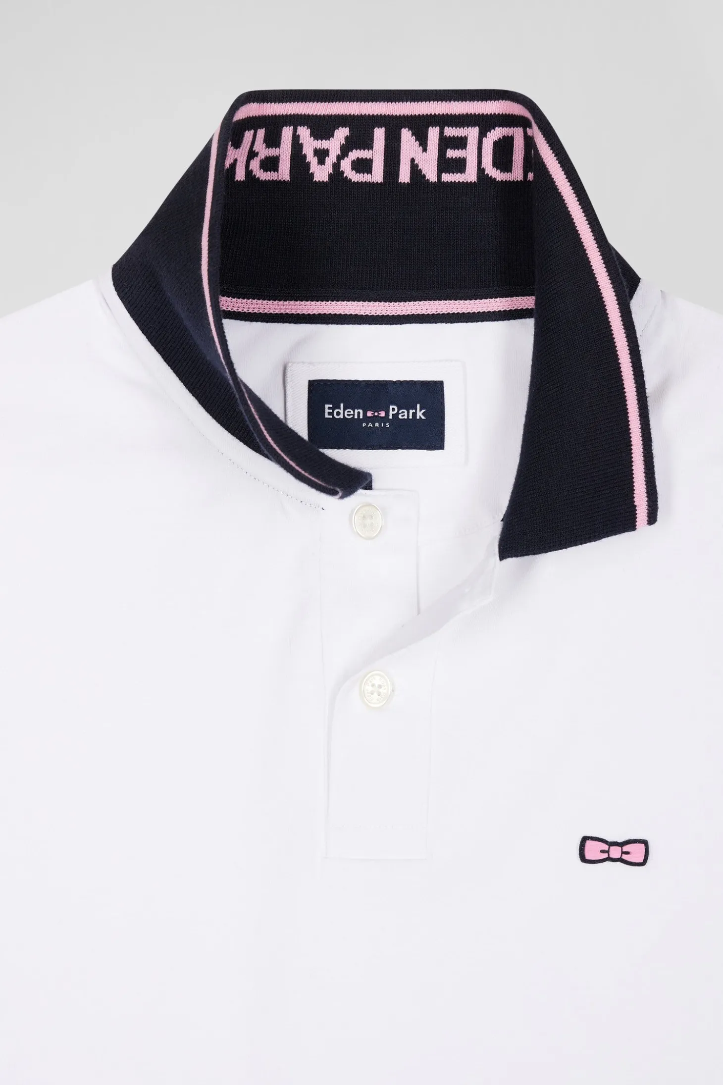 Polo manches courtes en coton stretch blanc col jacquard Eden Park coupe Slim