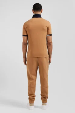 Polo manches courtes en coton stretch camel col jacquard Eden Park coupe Slim