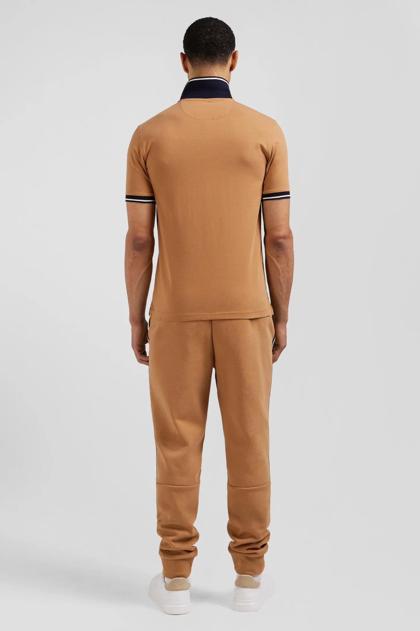 Polo manches courtes en coton stretch camel col jacquard Eden Park coupe Slim