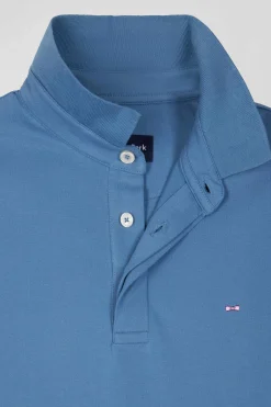 Polo manches courtes en coton stretch bleu coupe Slim