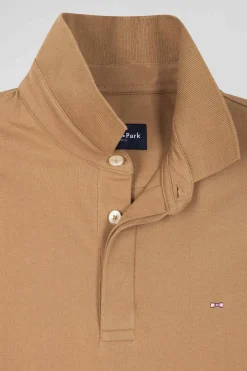Polo manches courtes en coton stretch camel coupe Slim