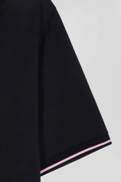 Polo manches courtes en coton stretch bleu marine col jacquard Eden Park coupe Slim
