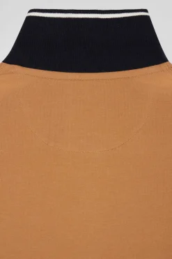 Polo manches courtes en coton stretch camel col jacquard Eden Park coupe Slim