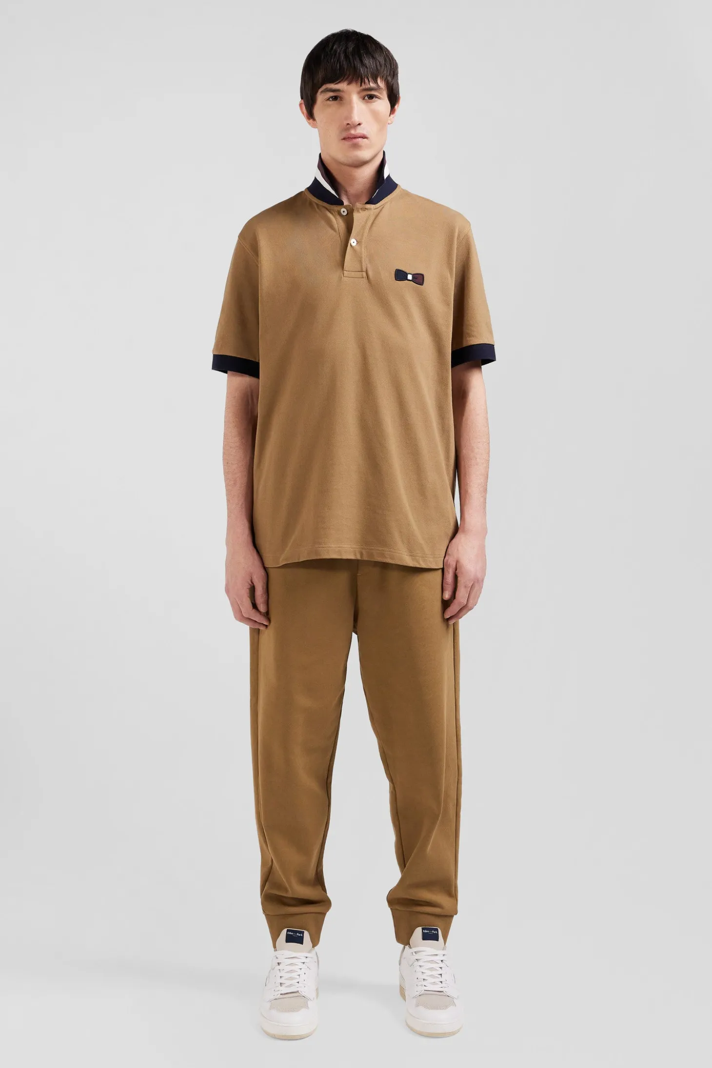 Polo manches courtes en piqué coton bleu marine détails tricolores coupe Oversized
