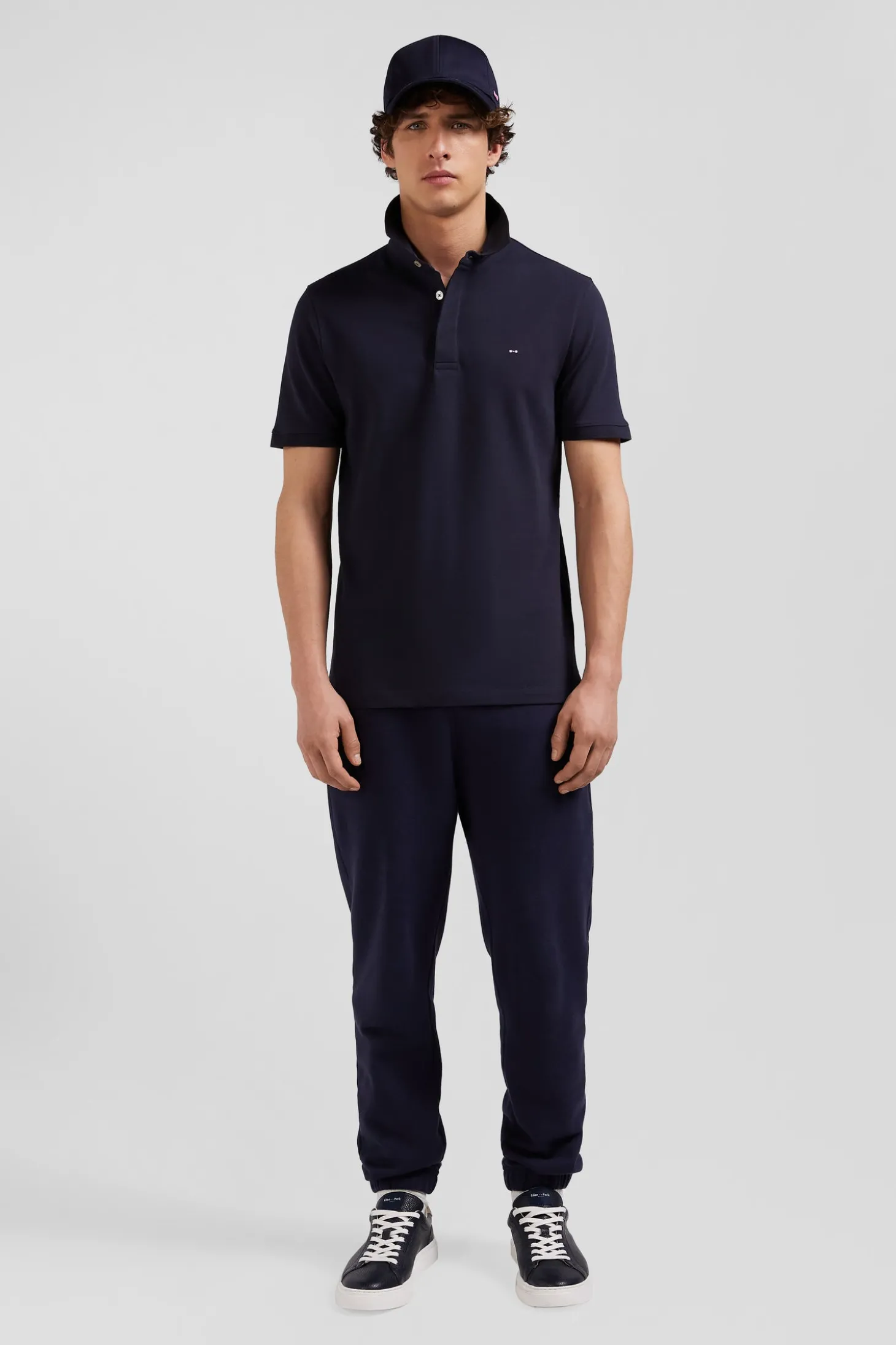 Polo manches courtes en piqué coton bleu marine coupe Slim