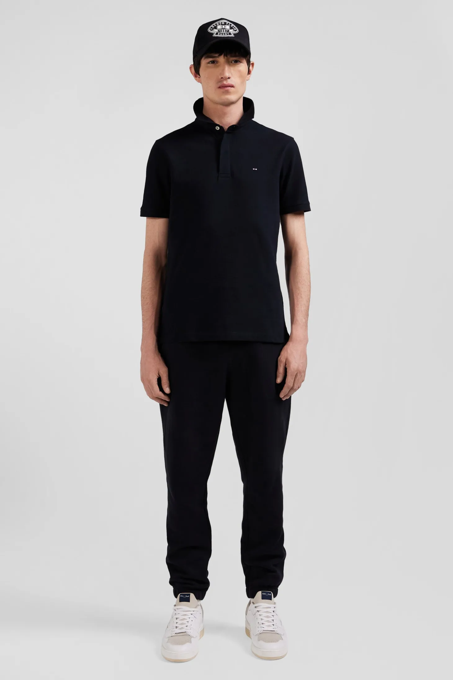 Polo manches courtes en piqué coton noir coupe Slim