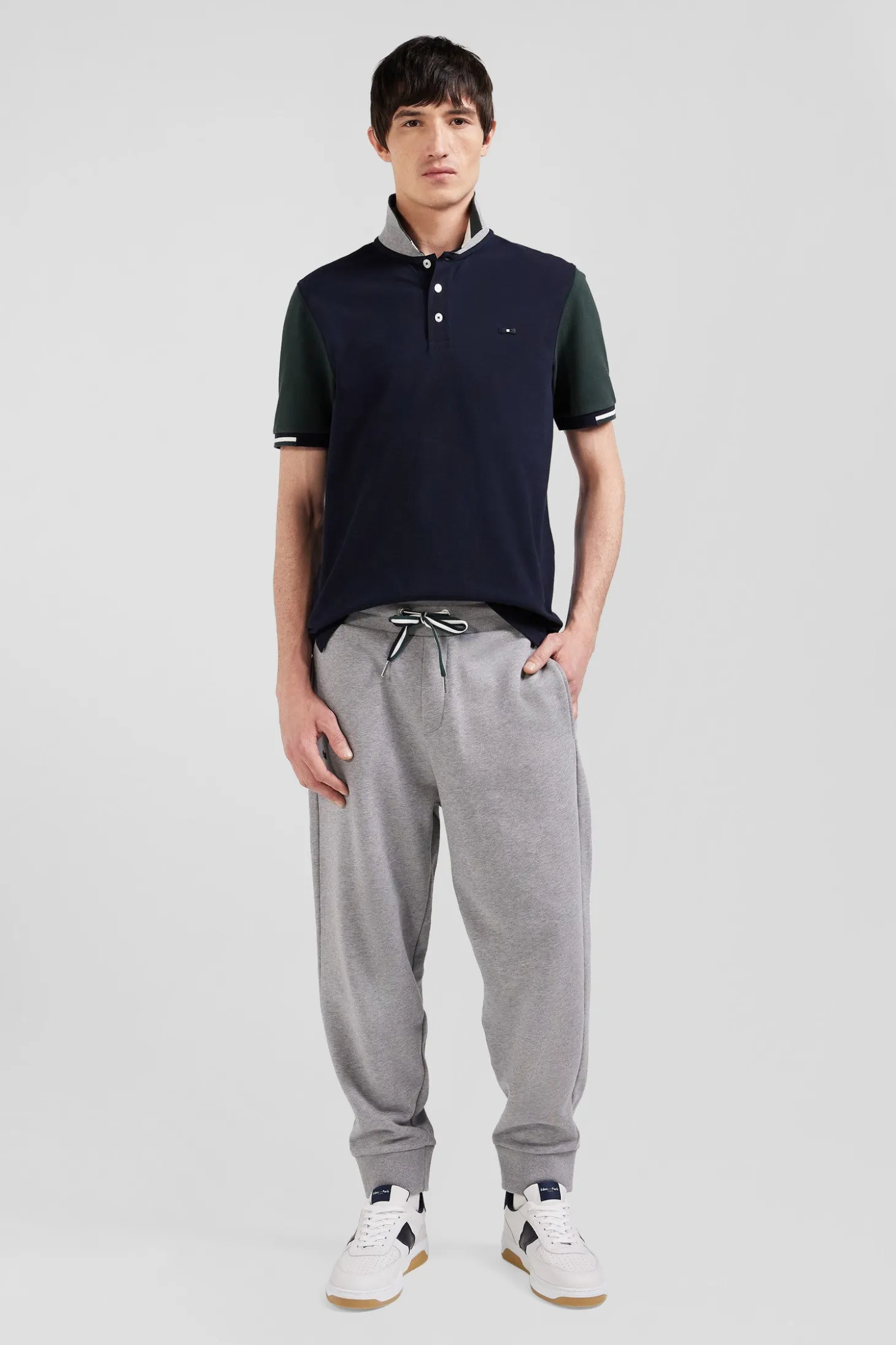 Polo manches courtes en piqué coton vert col jacquard Eden Park coupe Regular