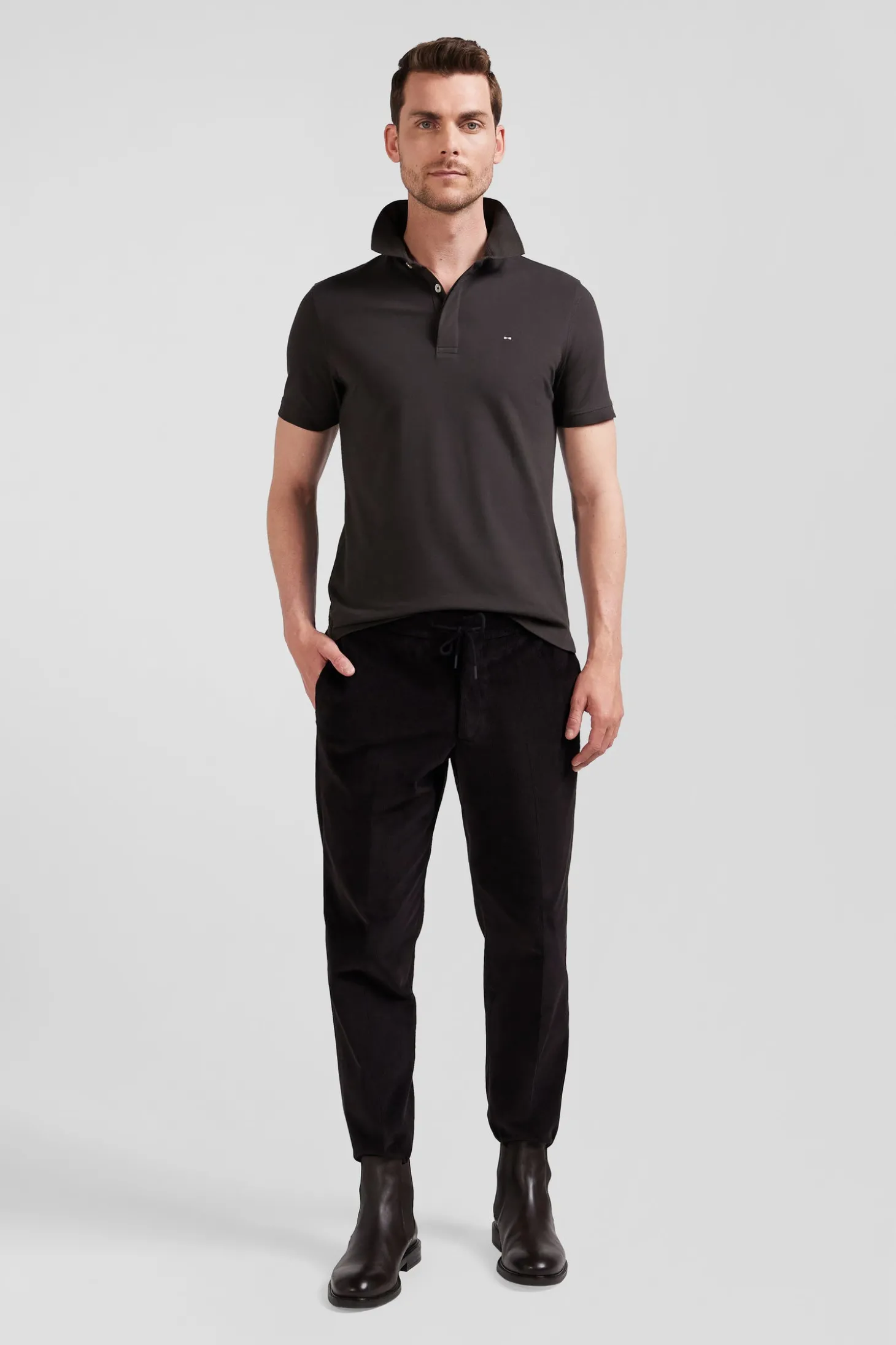 Polo manches courtes en piqué coton marron coupe Slim