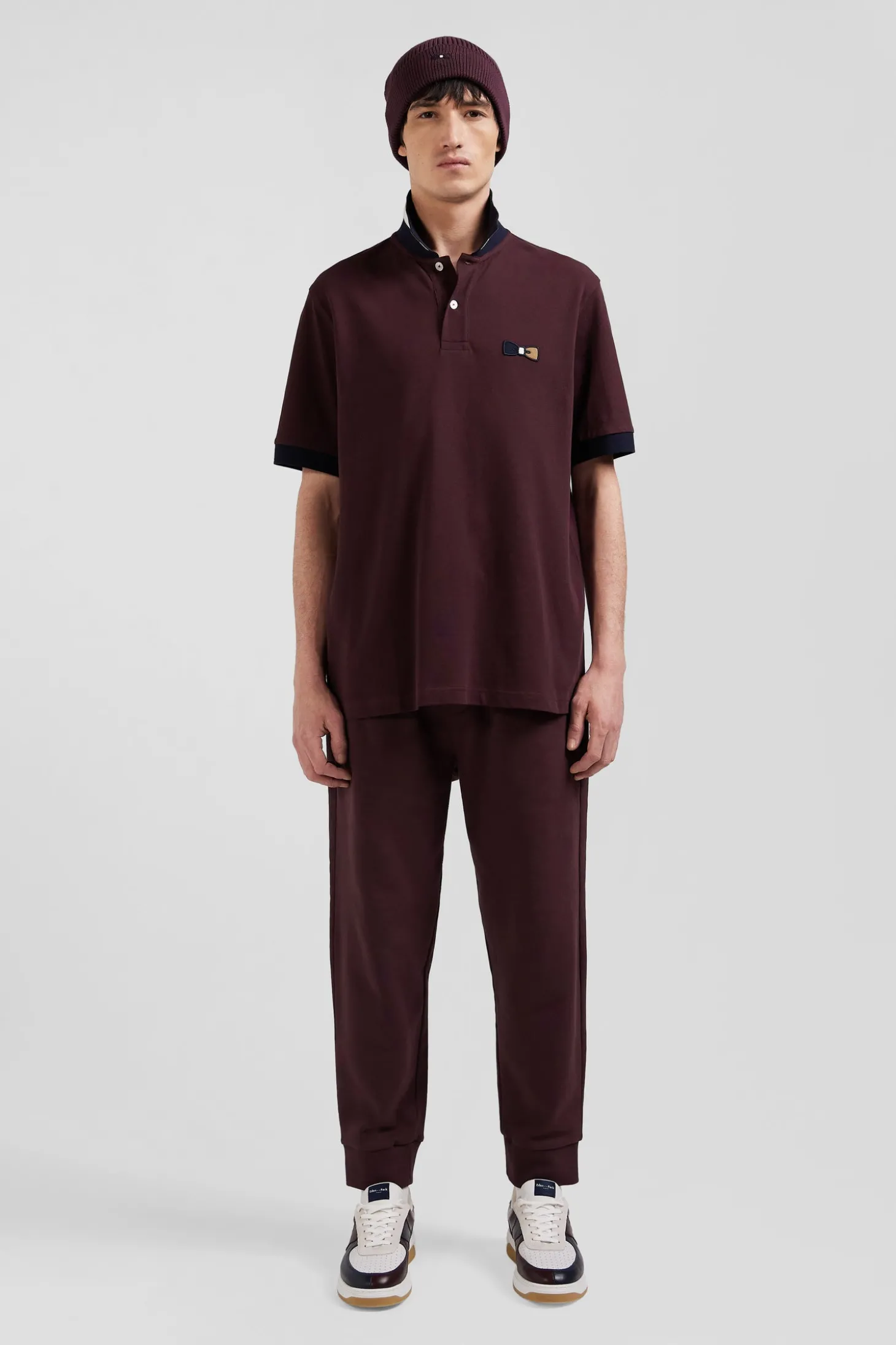Polo manches courtes en piqué coton bordeaux détails tricolores coupe Oversized