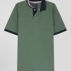 Polo manches courtes en piqué coton vert détails contrastés coupe Regular