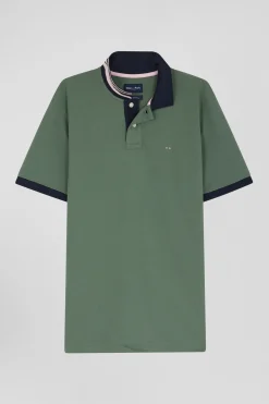 Polo manches courtes en piqué coton vert détails contrastés coupe Regular