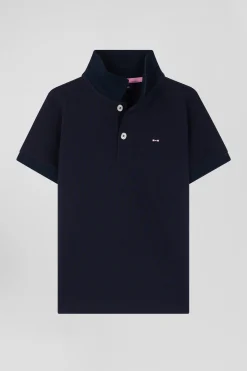Polo manches courtes en piqué coton bleu marine broderie nœud papillon dos coupe Regular