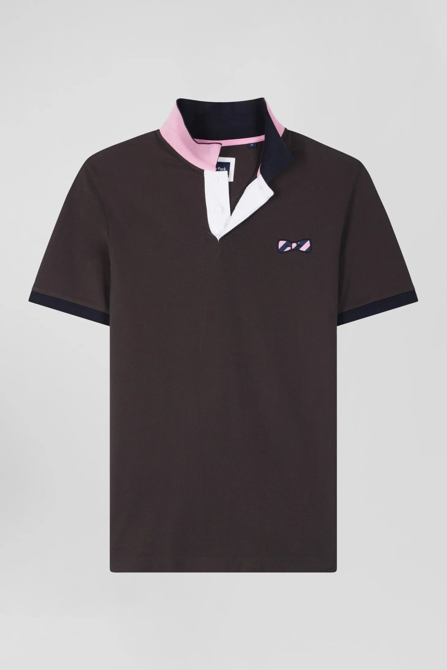 Polo manches courtes en piqué coton marron broderie cerclée coupe Regular