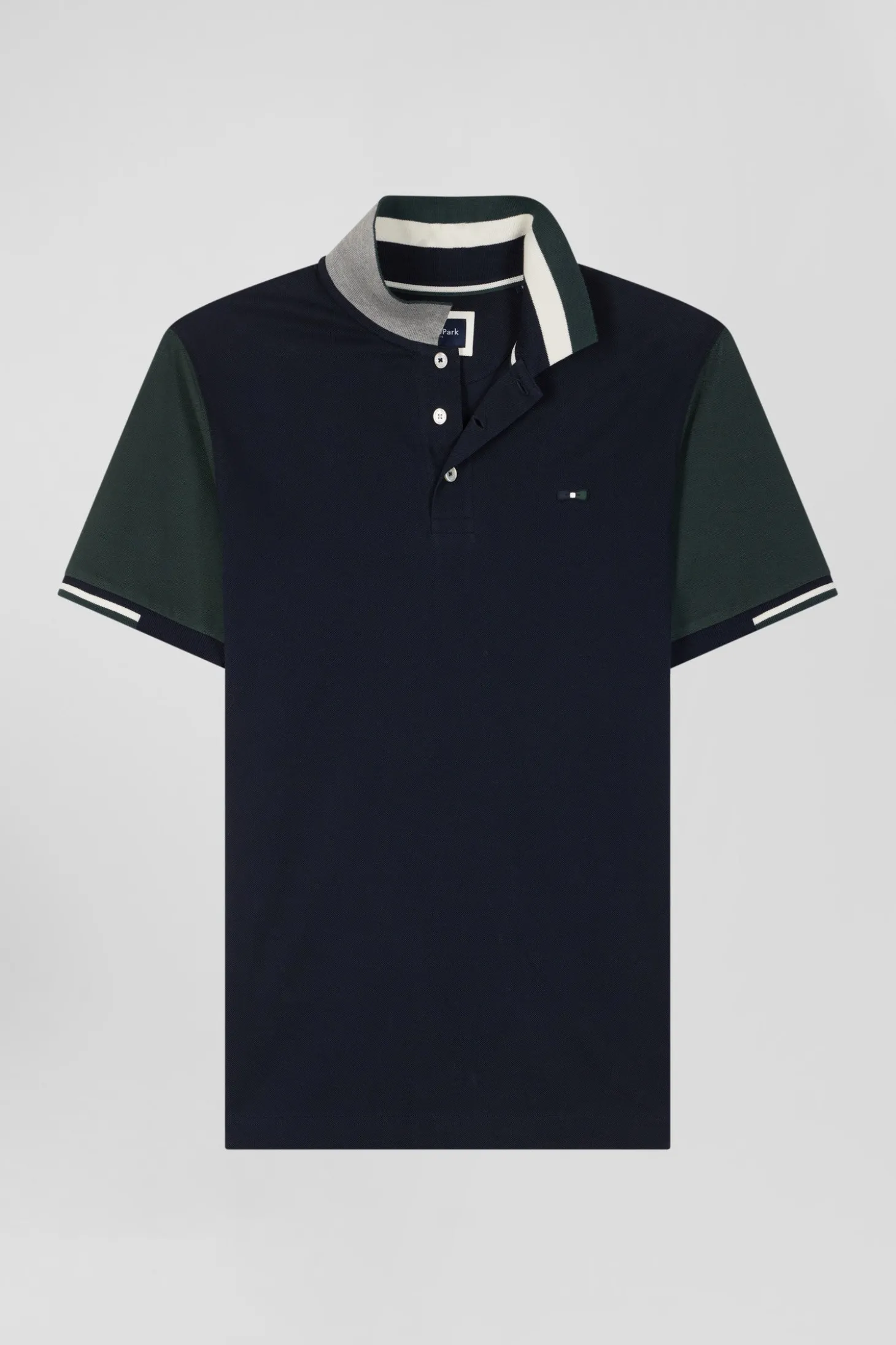 Polo manches courtes en piqué coton vert col jacquard Eden Park coupe Regular