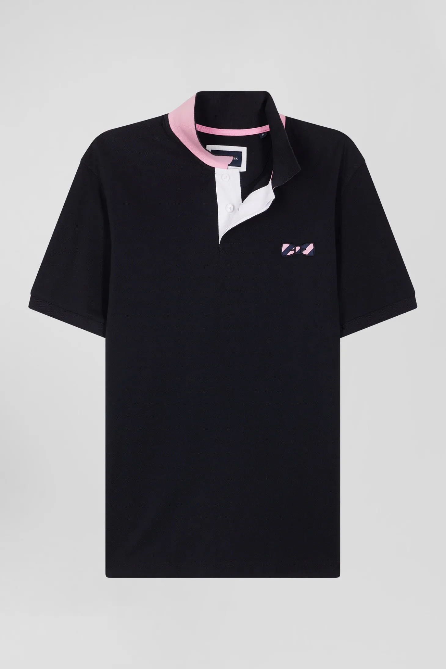 Polo manches courtes en piqué coton bleu marine broderie cerclée coupe Regular