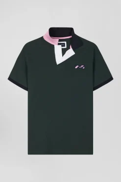 Polo manches courtes en piqué coton vert broderie cerclée coupe Regular