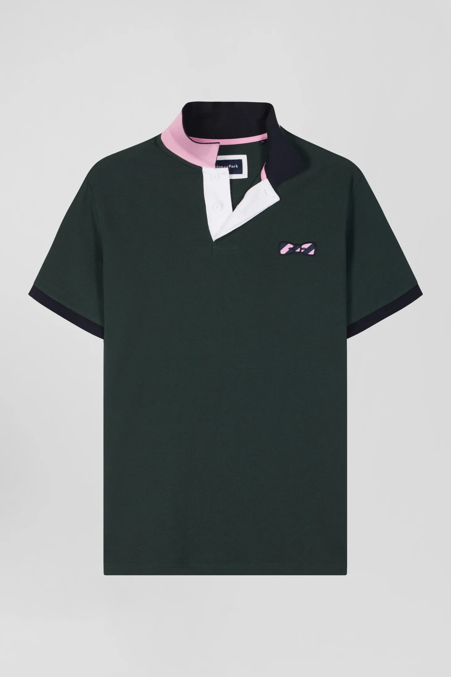 Polo manches courtes en piqué coton vert broderie cerclée coupe Regular