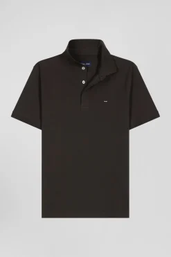 Polo manches courtes en piqué coton marron coupe Slim