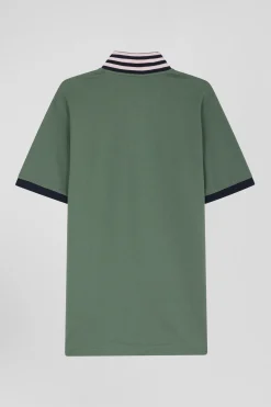 Polo manches courtes en piqué coton vert détails contrastés coupe Regular