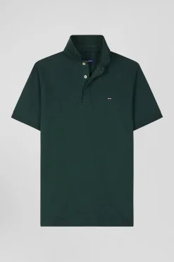 Polo manches courtes en piqué coton vert coupe Slim