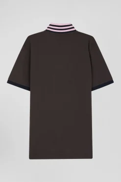 Polo manches courtes en piqué coton marron coupe Regular