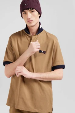 Polo manches courtes en piqué coton bleu marine détails tricolores coupe Oversized