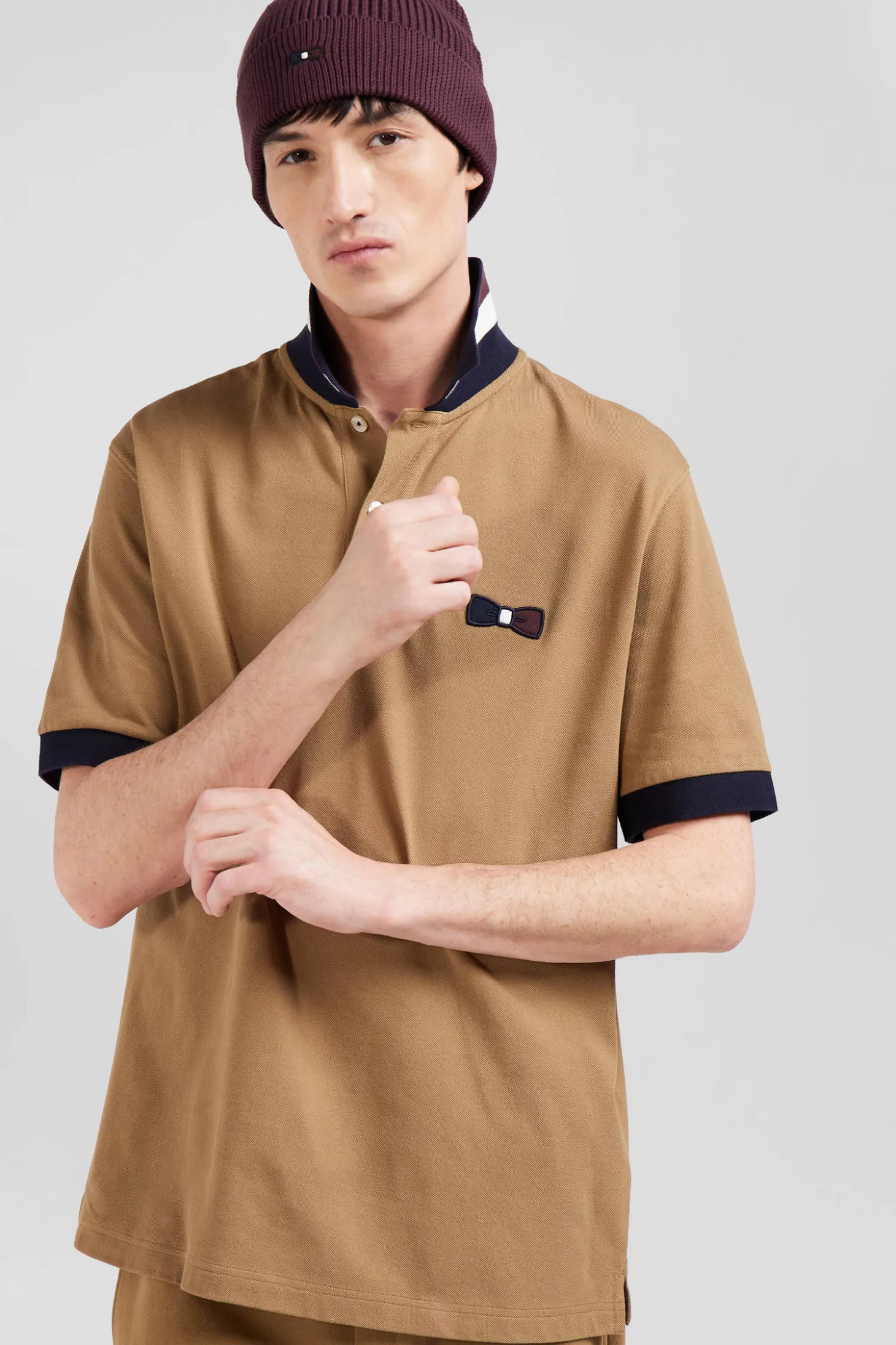 Polo manches courtes en piqué coton bleu marine détails tricolores coupe Oversized