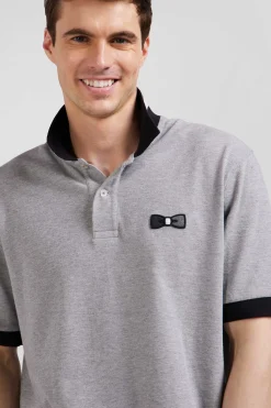 Polo manches courtes en piqué coton noir détails tricolores coupe Oversized