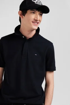 Polo manches courtes en piqué coton noir coupe Slim