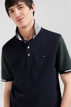 Polo manches courtes en piqué coton vert col jacquard Eden Park coupe Regular