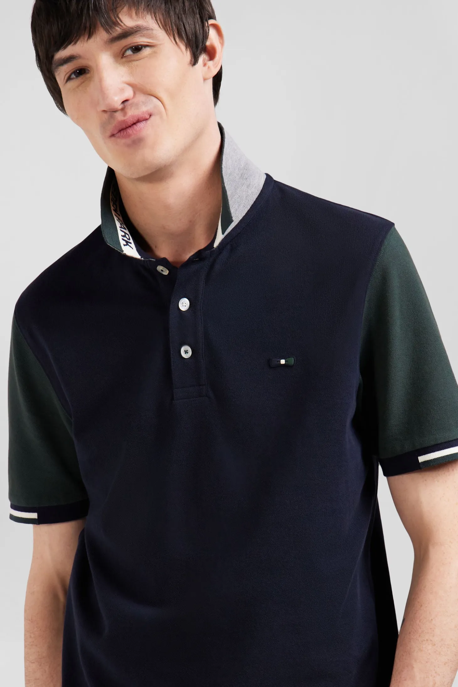 Polo manches courtes en piqué coton vert col jacquard Eden Park coupe Regular