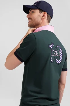 Polo manches courtes en piqué coton vert broderie cerclée coupe Regular