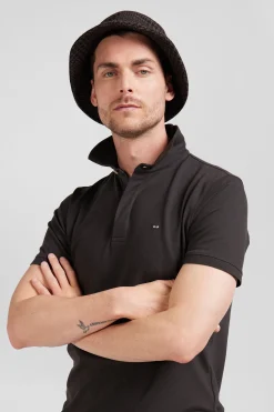 Polo manches courtes en piqué coton marron coupe Slim