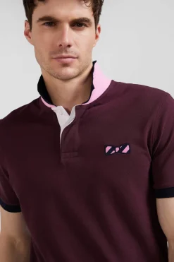 Polo manches courtes en piqué coton bordeaux broderie cerclée coupe Regular