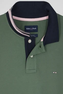 Polo manches courtes en piqué coton vert détails contrastés coupe Regular