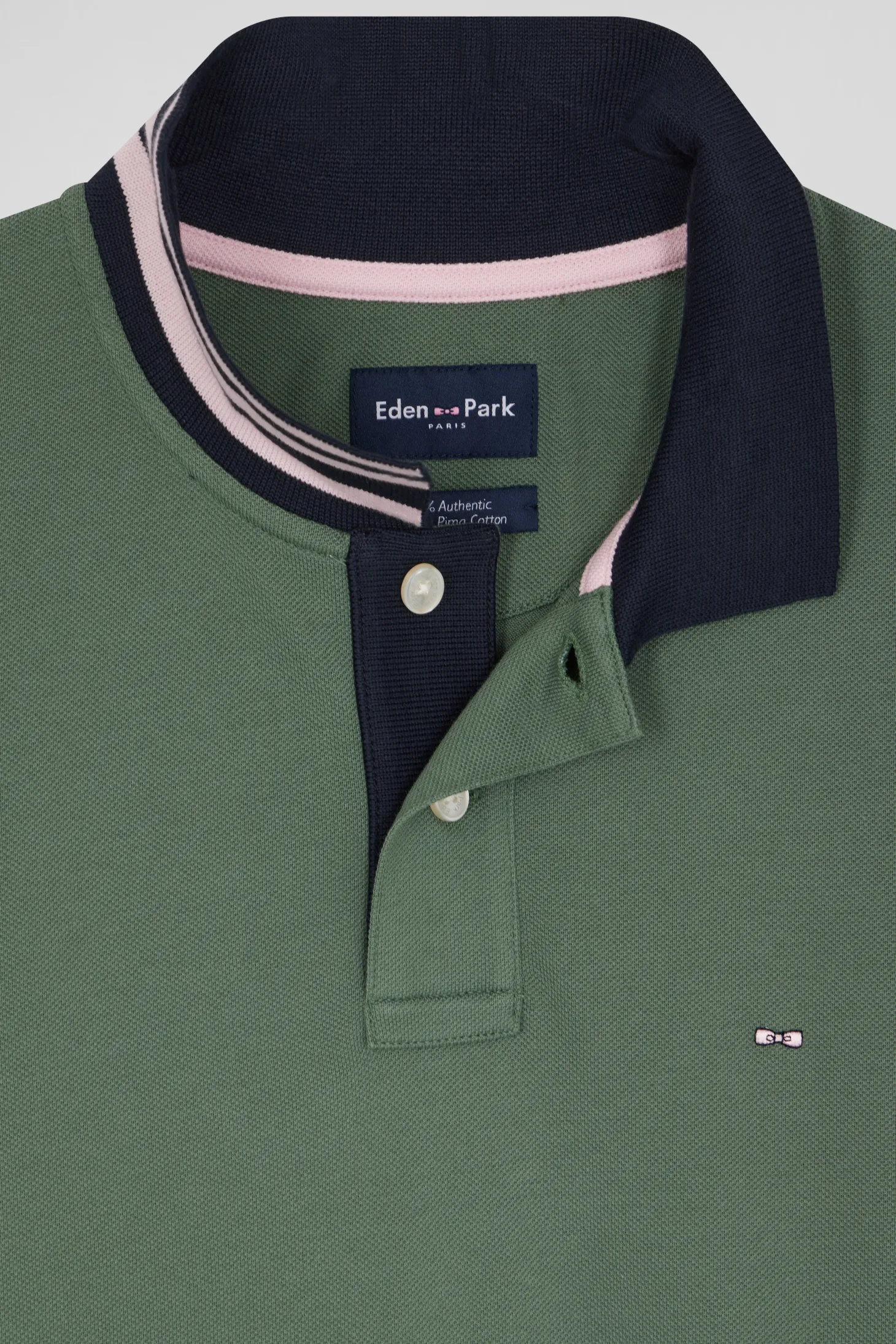 Polo manches courtes en piqué coton vert détails contrastés coupe Regular