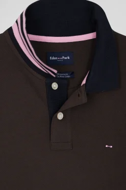 Polo manches courtes en piqué coton marron coupe Regular
