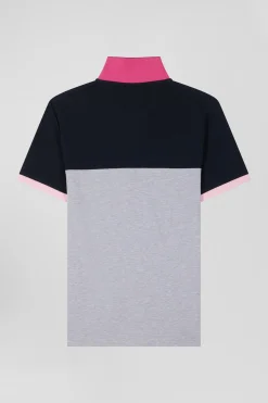 Polo manches courtes en piqué coton gris détails contrastés broderie nœud papillon coupe Regular
