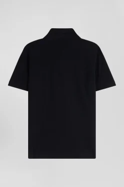 Polo manches courtes en piqué coton noir coupe Slim
