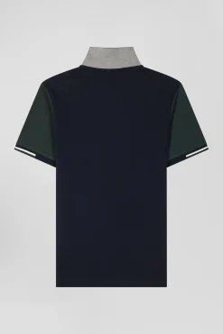 Polo manches courtes en piqué coton vert col jacquard Eden Park coupe Regular
