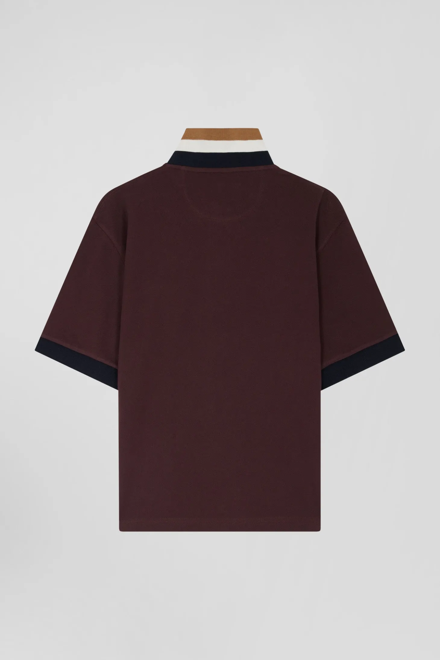 Polo manches courtes en piqué coton bordeaux col tricolore coupe Oversized