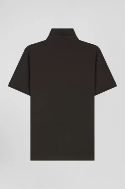 Polo manches courtes en piqué coton marron coupe Slim