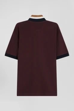 Polo manches courtes en piqué coton bordeaux détails tricolores coupe Oversized