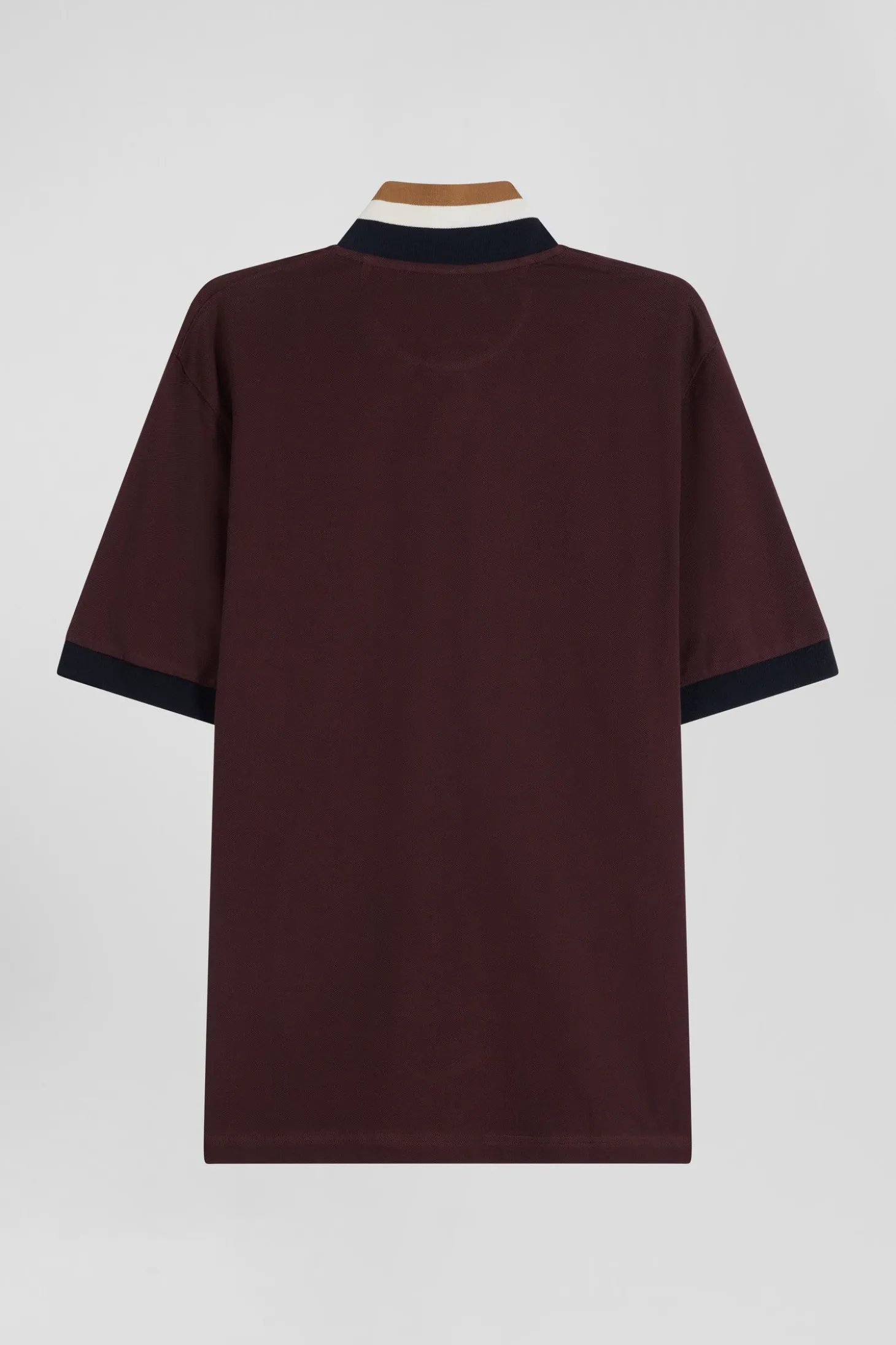 Polo manches courtes en piqué coton bordeaux détails tricolores coupe Oversized
