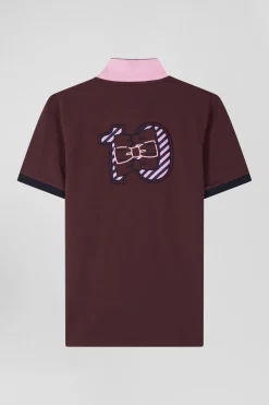 Polo manches courtes en piqué coton bordeaux broderie cerclée coupe Regular