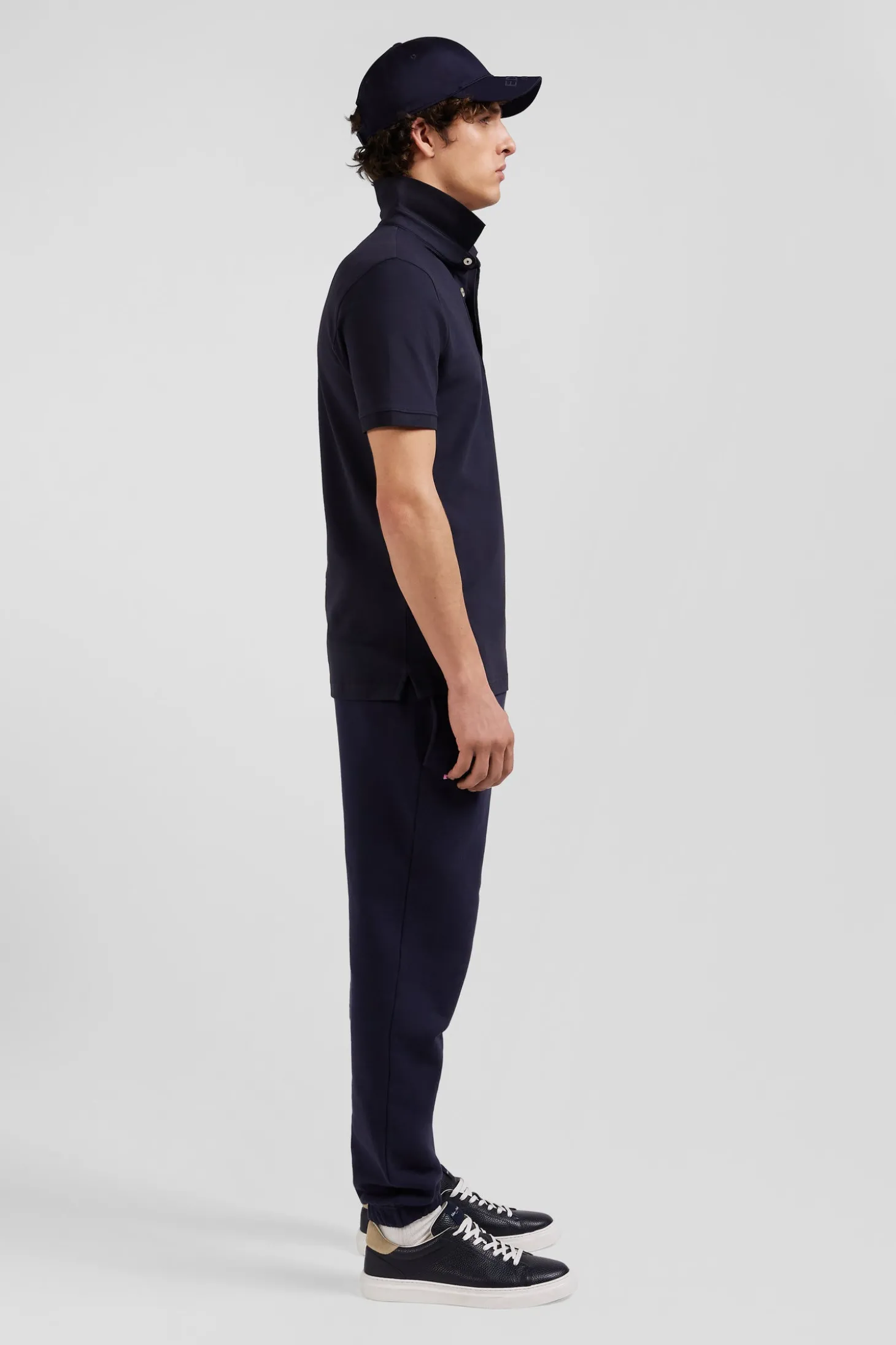 Polo manches courtes en piqué coton bleu marine coupe Slim