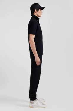 Polo manches courtes en piqué coton noir coupe Slim