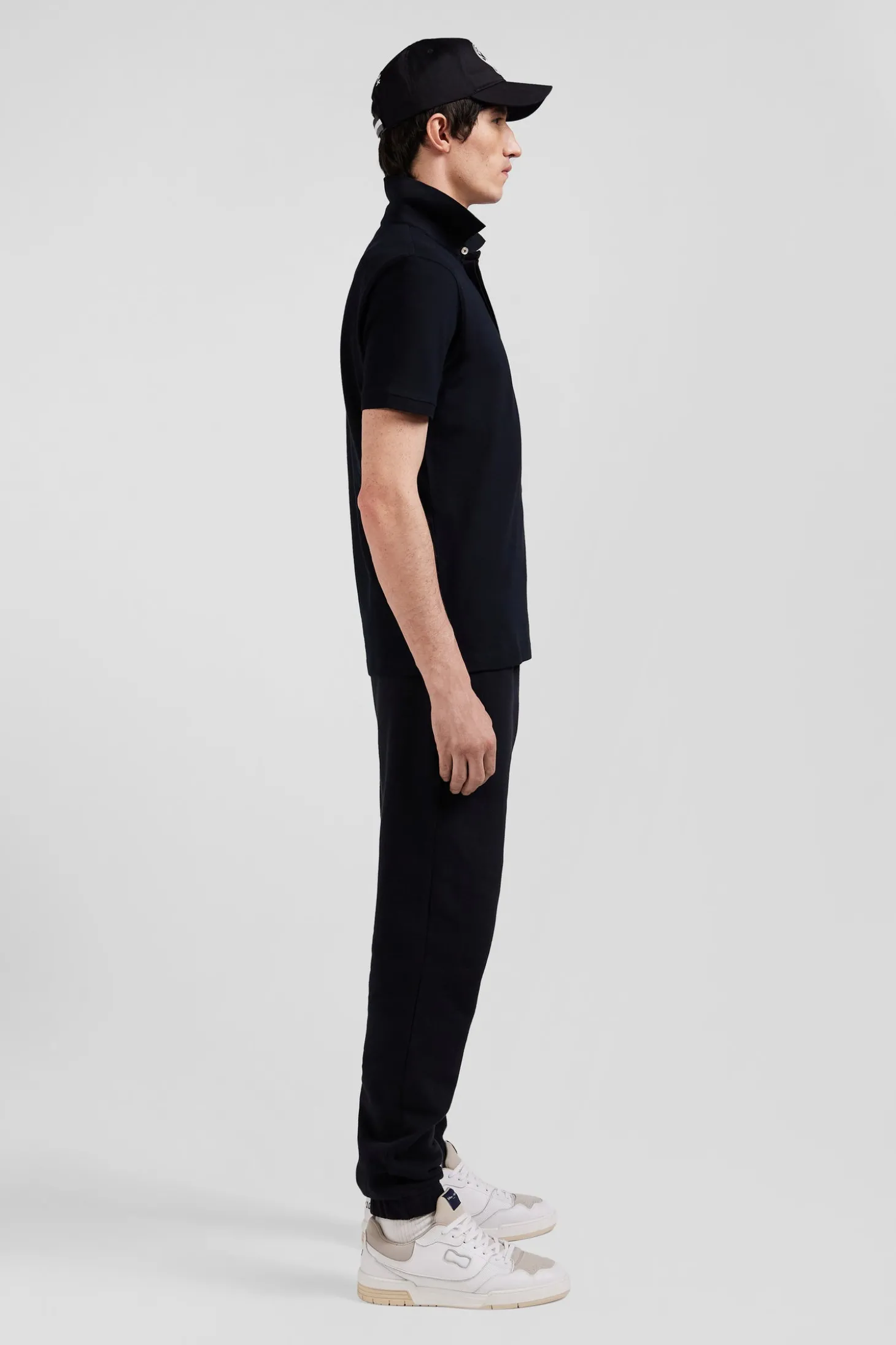 Polo manches courtes en piqué coton noir coupe Slim