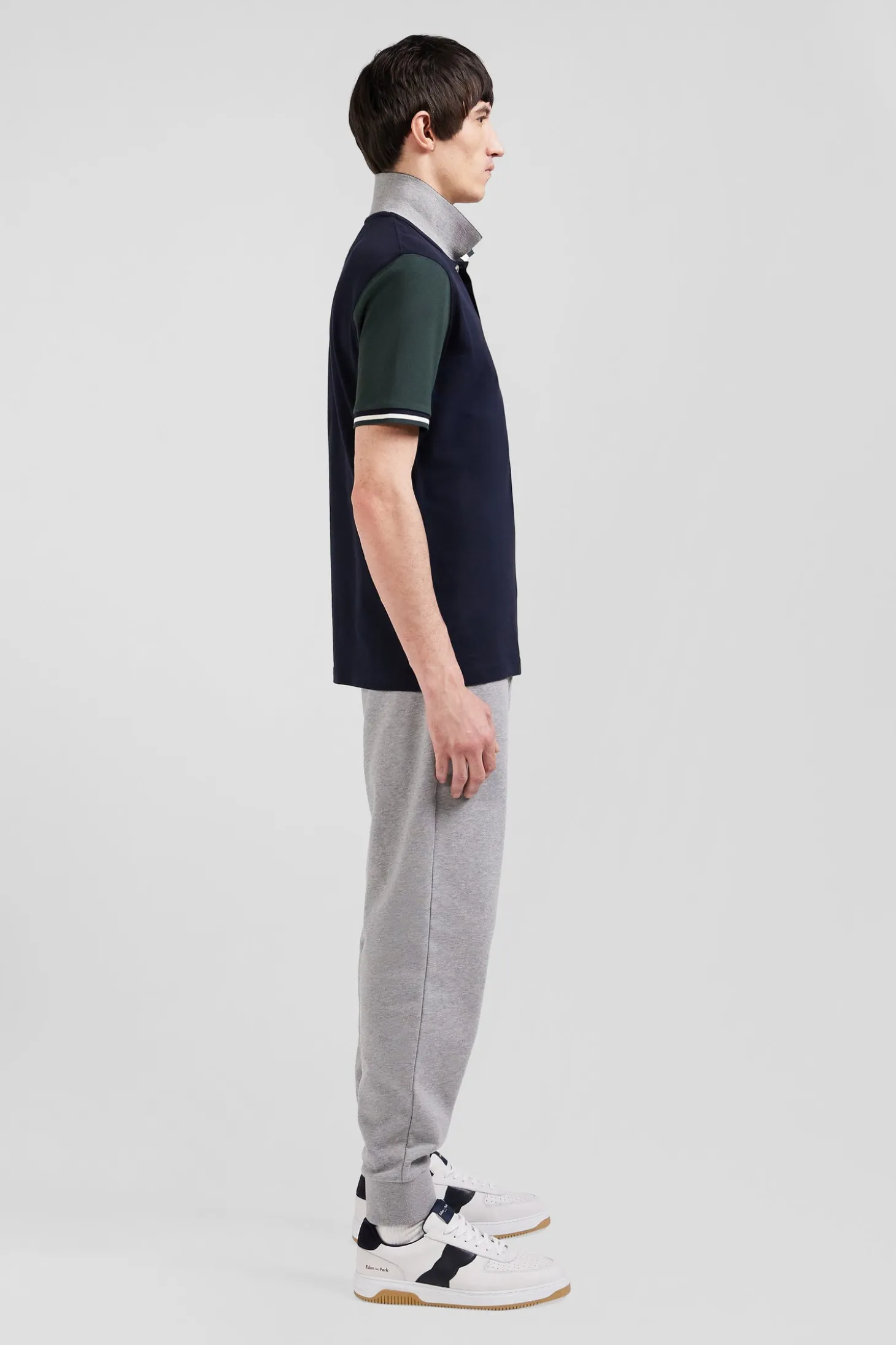 Polo manches courtes en piqué coton vert col jacquard Eden Park coupe Regular